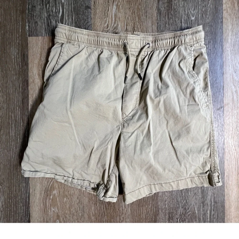 American Eagle Flex Shorts Mens Small Tan Khaki Elastic Waist Drawstring Casual